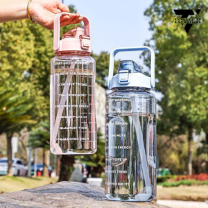 TOYASH 2L Transparent Motivational Water Bottle with Straw & Time Marker Leak-Proof, BPA-Free, Break-Resistant for Gym, School, Travel & Sports