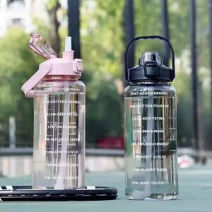 TOYASH 2L Transparent Motivational Water Bottle with Straw & Time Marker Leak-Proof, BPA-Free, Break-Resistant for Gym, School, Travel & Sports