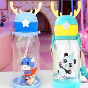 TOYASH 600ML Kids Water Bottle BPA-Free Cartoon Design with Straw & Strap Leak-Proof & Non-Toxic