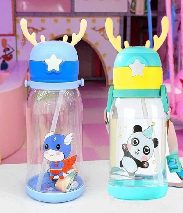 TOYASH 600ML Kids Water Bottle BPA-Free Cartoon Design with Straw & Strap Leak-Proof & Non-Toxic