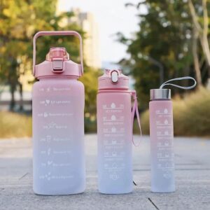 TOYASH Set of 3 Motivational Water Bottles (2000ML, 900ML, 300ML) Leakproof & Durable Sipper for Office, School, Gym, Assorted Plastic Bottles