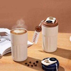 TOYASH 460mL Stainless Steel Insulated Coffee Mug Digital Display Leak-Proof Travel Thermos Flask