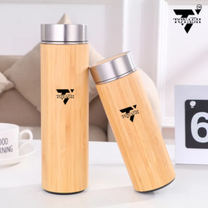 TOYASH Eco-Friendly Bamboo Stainless Steel Water Bottle | Double Wall Insulated | Hot & Cold | Tea Strainer | Stylish & Sustainable | 500ml