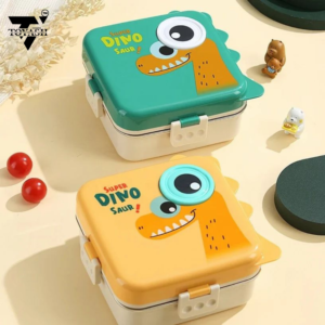TOYASH Carnival Super Dino Lunch Box 2 Layer Stainless Steel Lunch Box Comes with 1 Detachable Tray, 1 Small Container & 1 Spoon Ideal for Kids BPA Free 1120ml+70ml (3 Compartment)