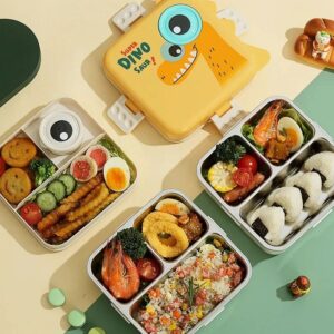 TOYASH Carnival Super Dino Lunch Box 2 Layer Stainless Steel Lunch Box Comes with 1 Detachable Tray, 1 Small Container & 1 Spoon Ideal for Kids BPA Free 1120ml+70ml