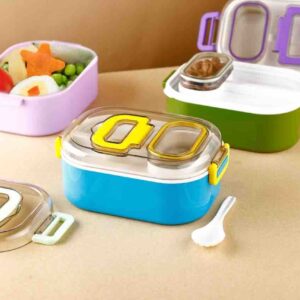 TOYASH Lunch Box for Kids, Lunch Box for Kids - 2 Compartment Insulated Plastic Lunch Box Stainless Steel (3 Grid Plastic Lunch Box, Multicolor)