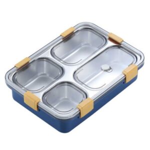 TOYASH Lunch Boxes for Adults - Lunch Box for Kids with Spoon & Fork - Durable Perfect Size for On-The-Go Meal, BPA-Free and Food 4 Compartment Stainless Steel (4 Compartment, Blue), 1.3 Liters