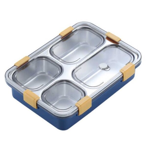 TOYASH Lunch Boxes for Adults - Lunch Box for Kids with Spoon & Fork - Durable Perfect Size for On-The-Go Meal, BPA-Free and Food 4 Compartment Stainless Steel (4 Compartment, Blue), 1.3 Liters