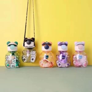TOYASH 500ML Kids Water Bottle BPA-Free Bear Cartoon Design with Straw & Strap Leak-Proof & Non-Toxic
