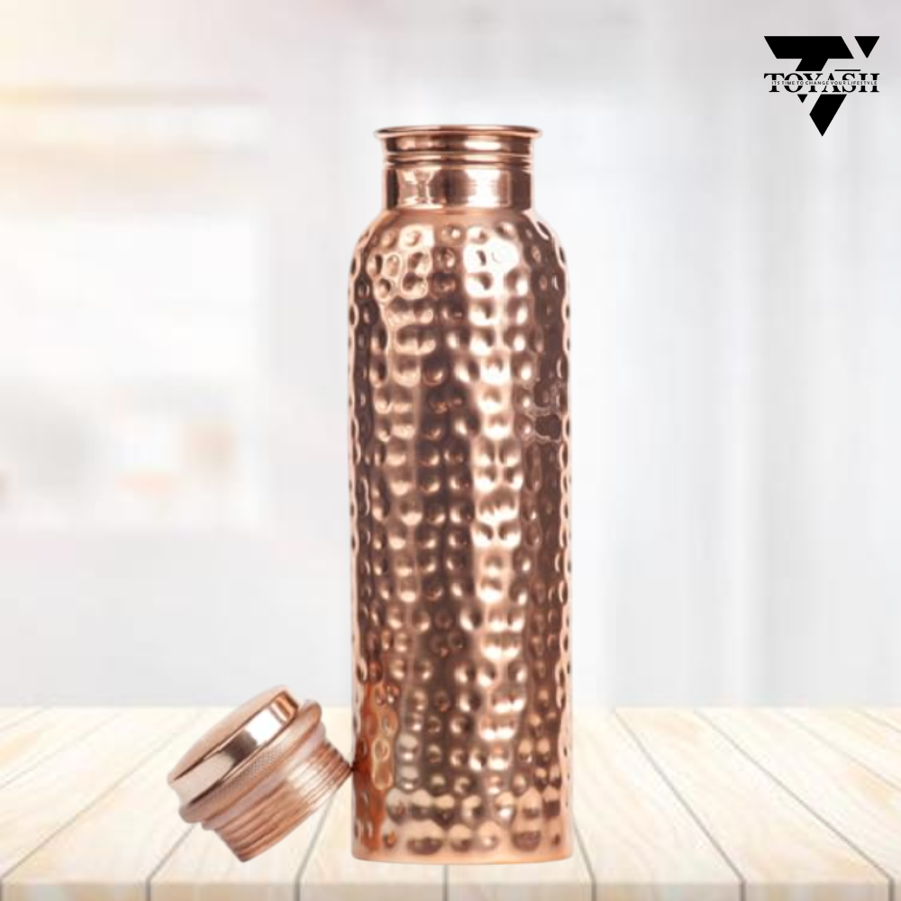 TOYASH Pure Copper Lacquer Coated Water Bottle 1 Litre | BPA Free & Non-Toxic | Leak Proof Office Bottle, Gym, Yoga, Home/Kitchen, Hiking/Trekking, Travel Bottle-Diamond