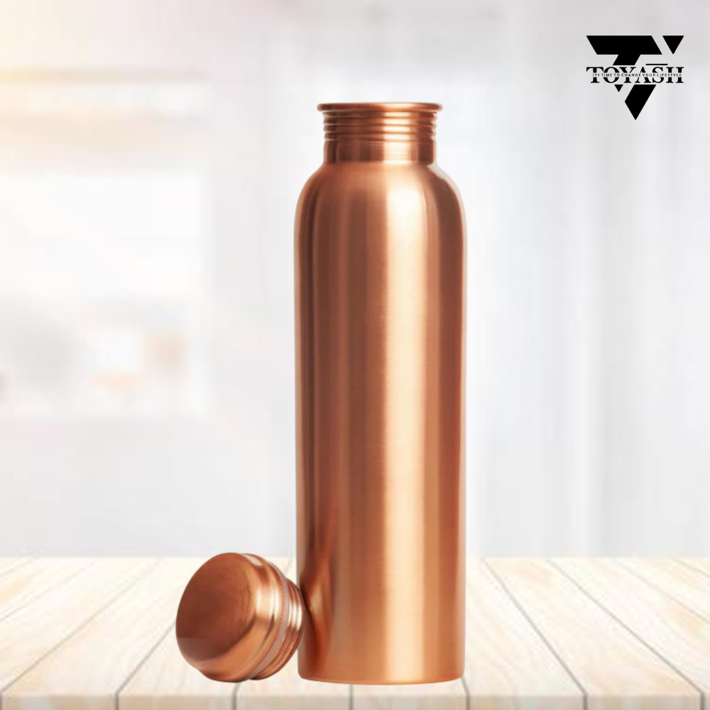 TOYASH Pure Copper Lacquer Coated Water Bottle 1 Litre | BPA Free & Non-Toxic | Leak Proof Office Bottle, Gym, Yoga, Home/Kitchen, Hiking/Trekking, Travel Bottle-PLAIN