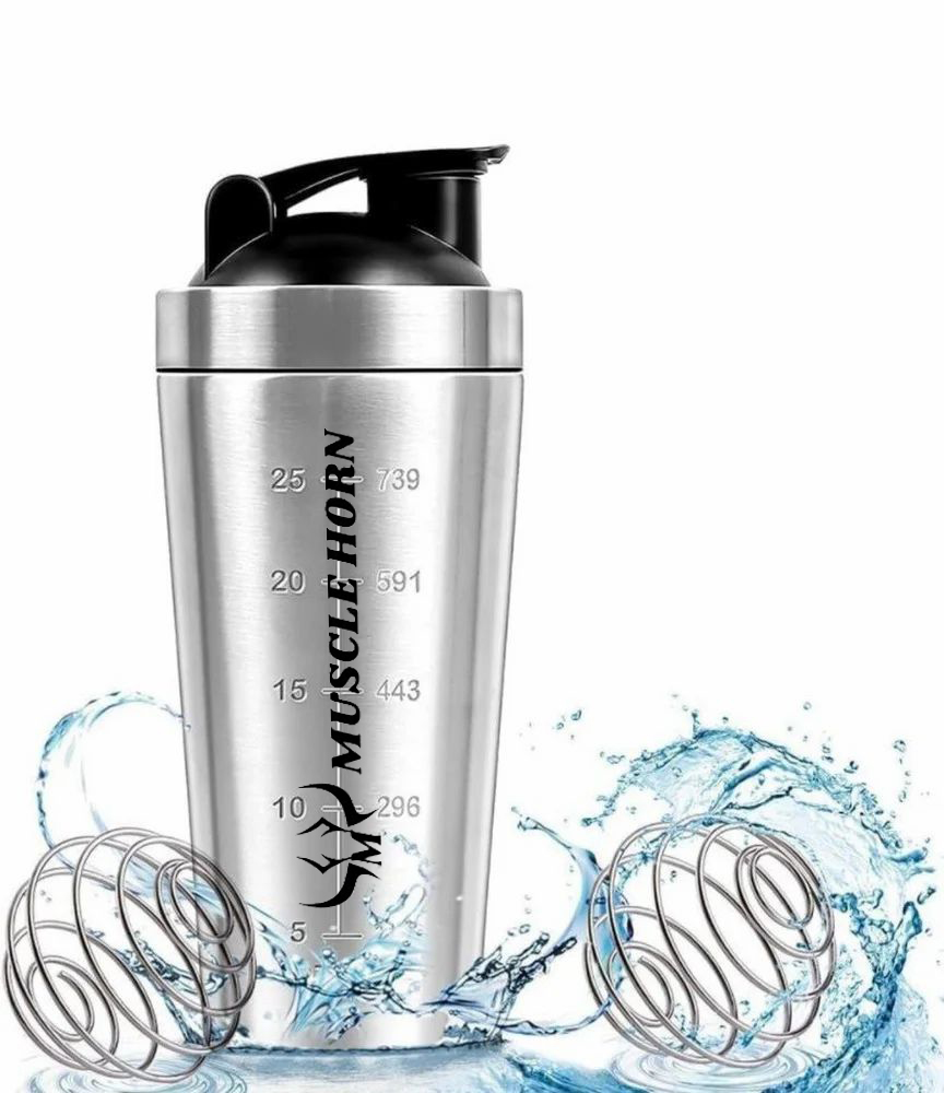 MUSCLE HORN Stainless Steel Gym Shaker Bottle with Steel Agitator for Pre/Post Workout, 750ml
