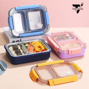 TOYASH Premium Lunch Box Sealed Leakage Proof Stainless Steel Lunch Box with Fork Chopstick & Spoon Lid Office Food Container for School Kids and Adults 750ml ( 2 Compartment)