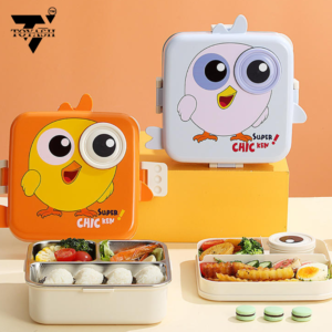 TOYASH Super Owl Lunch Box 2 Layer Stainless Steel Lunch Box Comes with 1 Detachable Tray, 1 Small Container & 1 Spoon Ideal for Kids BPA Free 1120ml+70ml (3 Compartment)