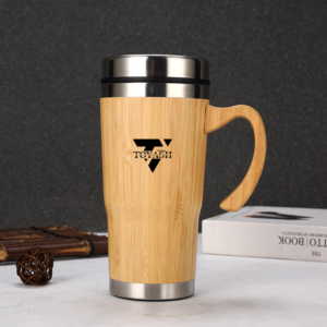 TOYASH Organic Bamboo & Stainless Steel Insulated Mug With Handle – 12oz Handcrafted Wood Coffee Cup with Handle and Sliding Lid – BPA-Free & Sweat-Proof