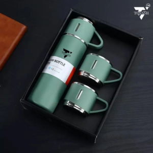 TOYASH 500ml Double Wall Stainless Steel Vacuum Insulated Bottle & Cup Gift Set – Hot & Cold-Green