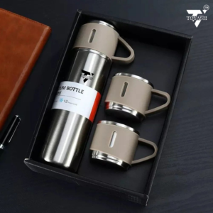 TOYASH 500ml Double Wall Stainless Steel Vacuum Insulated Bottle & Cup Gift Set – Hot & Cold-Silver